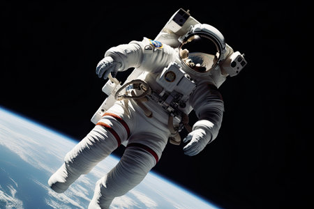 astronaut floating in zero gravity, surrounded by the infinite expanse of space, created with generative aiの素材