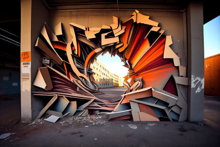 urban graffiti art installation, with pieces from various different artists, created with generative aiの素材