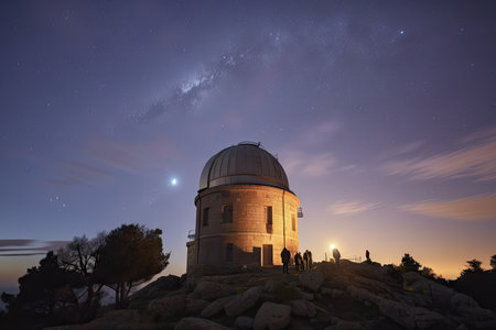 astronomical observatory, with scientists monitoring the skies and seeking out new discoveries, created with generative aiの素材