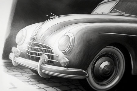 close-up of car design pencil sketch, with details and textures visible, created with generative aiの素材