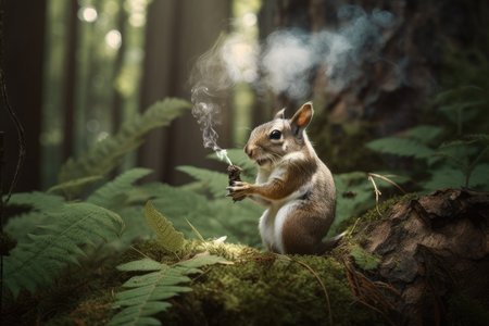 flying squirrel smoking ganja in peaceful forest setting, created with generative aiの素材