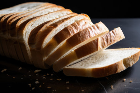 close-up of sliced bread, with perfectly straight and even cuts, created with generative aiの素材