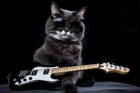 rock star cat, posing and showing off his cool rockstar style, created with generative aiの素材