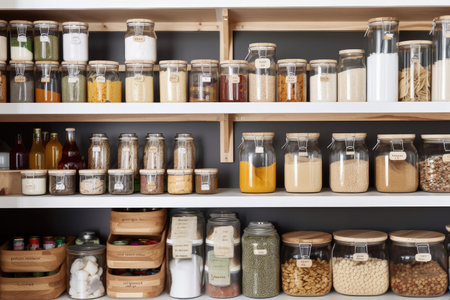 a pantry with food items neatly organized and labeled, created with generative aiの素材