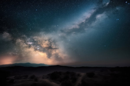 starry night sky, with the milky way and visible star trails, created with generative aiの素材