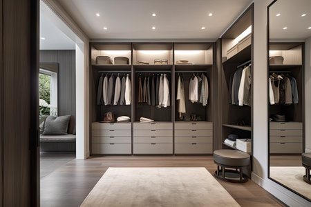 modern wardrobe with sleek lines and spacious drawers, created with generative aiの素材