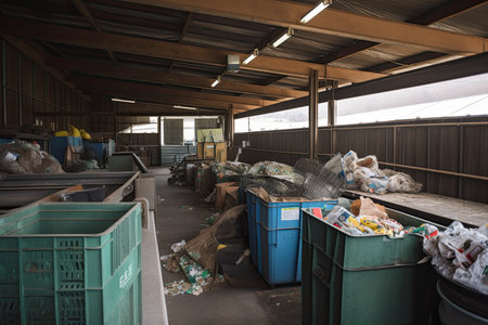 recycling center, where residents bring their recyclables for sorting and processing, created with generative aiの素材