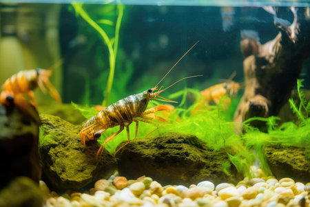 aquarium with view of tiger shrimp prawn swimming in its natural habitat, created with generative aiの素材