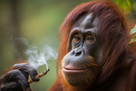 orangutan smoking joint, having a good time with friends, created with generative aiの素材