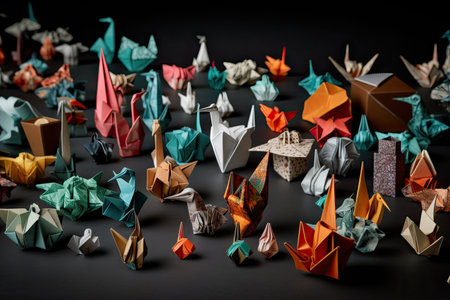 a collection of diverse origami creations, each with its own unique design and color scheme, created with generative aiの素材
