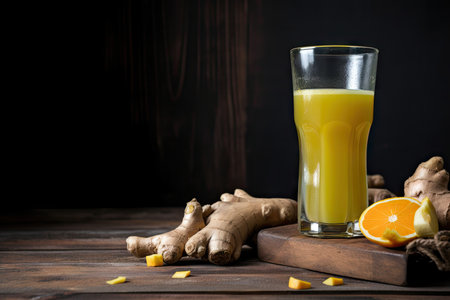 turmeric and ginger-infused juice for healthy digestion, created with generative aiの素材