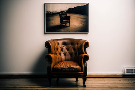 hdr of brown leather chair against a white wall, created with generative aiの素材