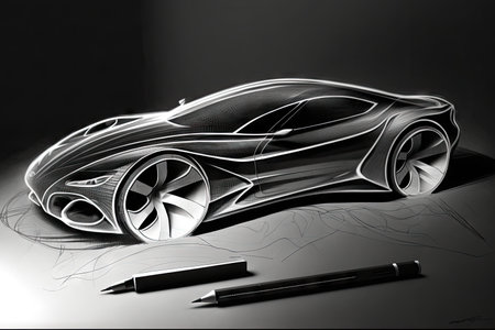 car design pencil sketch with modern technology and sleek lines, created with generative aiの素材
