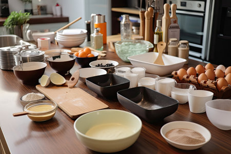 baking workshop with variety of ingredients and tools for participants to explore, created with generative aiの素材