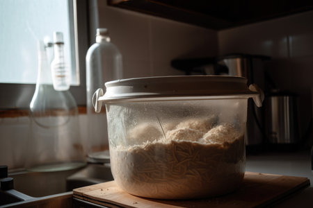 sourdough starter being nurtured in warm and moist environment, created with generative aiの素材