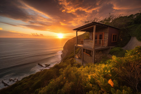 off-the-beaten-path destination with spectacular views of sunrise or sunset, showcasing the natural beauty and power of the world, created with generative aiの素材