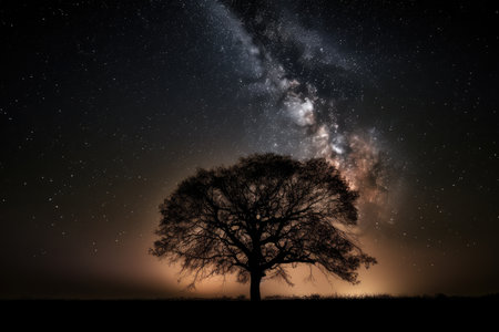 celestial dome with starry night sky and shining stars, including the milky way, created with generative aiの素材