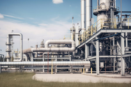 chemical plant, with pipes and equipment actively producing products, created with generative aiの素材
