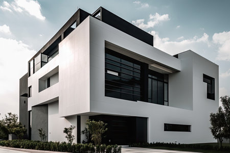 modern building with sleek, minimalist details and clean lines, created with generative aiの素材