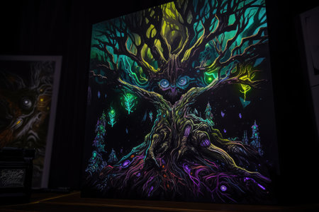 blacklight and uv-reactive painting of mysterious forest creature, created with generative aiの素材