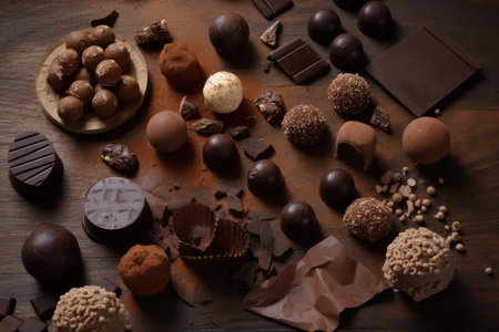 chocolates in different forms, including bars, balls and truffles, created with generative aiの素材
