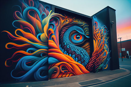 urban graffiti art installation with vibrant colors and intricate designs, created with generative aiの素材