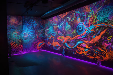 blacklight and uv-reactive mural with hidden messages, created with generative aiの素材