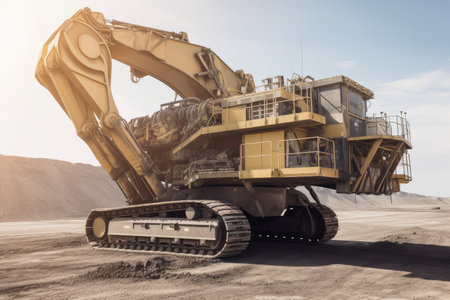 modern mining operation, with towering machinery and sleek technology bringing modern efficiency to centuries-old industry, created with generative aiの素材
