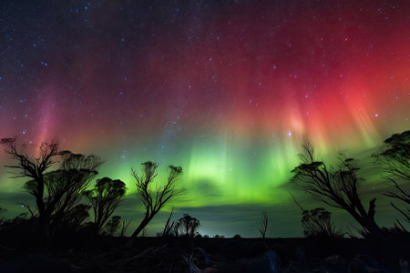 aurora australis, with a view of the southern sky and stars, created with generative aiの素材