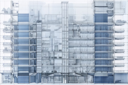 architectural blueprint of high-rise building, with details of each floor and room visible, created with generative aiの素材