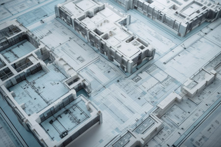 architectural blueprints of high-rise building, with detailed floor plans and schematics, created with generative aiの素材
