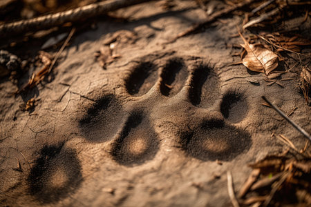 close-up of a deer track, with the delicate and unique markings on every paw visible, created with generative aiの素材