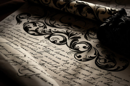 vintage calligraphy piece, with delicate script and intricate flourishes, created with generative aiの素材