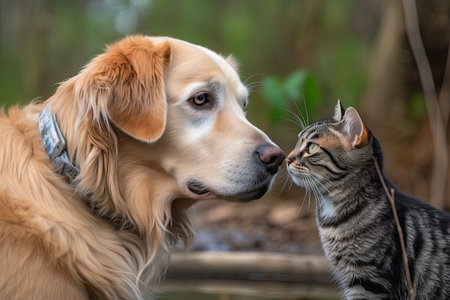 cat and dog duo meeting for the first time, playing together and getting to know each other, created with generative aiの素材