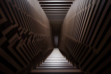 optical illusion of a straight staircase that leads to an endless abyss, created with generative aiの素材