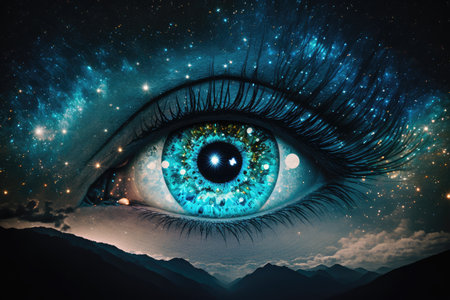 a view of the night sky, with stars shining and all-seeing eye visible, created with generative aiの素材