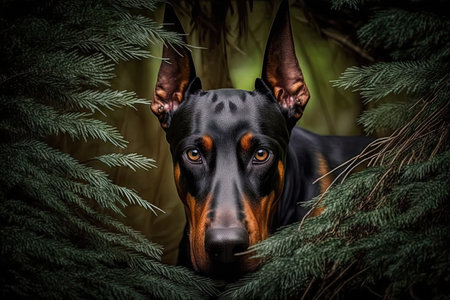 doberman pinscher on the hunt, with its gaze focused on prey, created with generative aiの素材