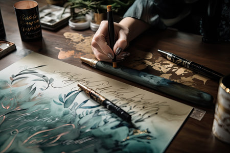 calligraphy with a modern twist, using unexpected design elements and colors, created with generative aiの素材