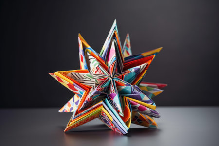 origami star, created from multiple layers of paper in different colors and patterns, created with generative aiの素材