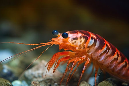 close-up of tiger shrimp prawns waxy, colorful shell, created with generative aiの素材