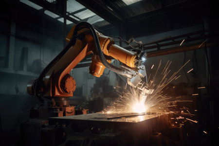 robot arm welding together metal parts, created with generative aiの素材