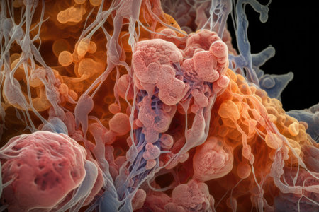 stereoscopic view of stem cells differentiating into new muscle or nerve tissue, created with generative aiの素材