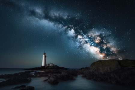 starry night sky with birds flying among the stars, created with generative aiの素材