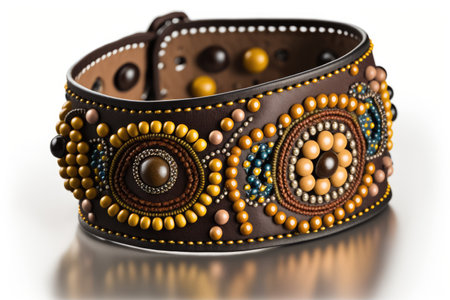 bracelet made of leather and beads on white background, created with generative aiの素材