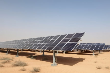 solar power plant, with panels and generators in full view, created with generative aiの素材