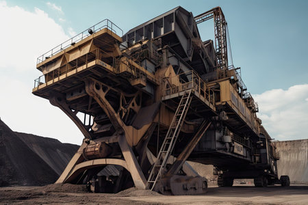 modern mining operation, with towering machinery and sleek technology bringing modern efficiency to centuries-old industry, created with generative aiの素材