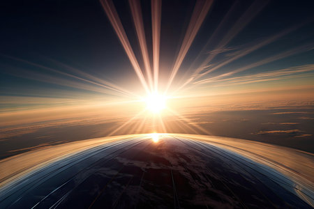 sunrise over globe, with rays of light spreading across the horizon, created with generative aiの素材