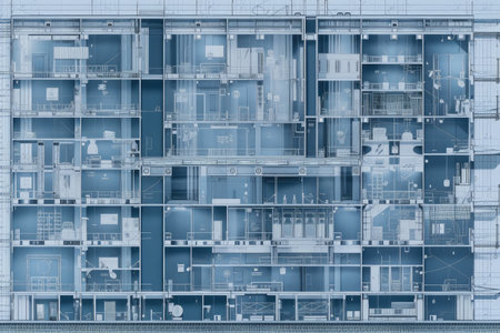 architectural blueprint of high-rise building, with details of each floor and room visible, created with generative aiの素材
