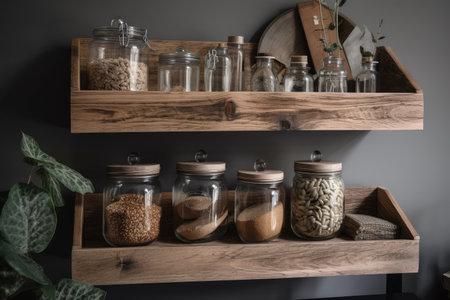 natural and eco-friendly storage solutions made from reclaimed materials, created with generative aiの素材