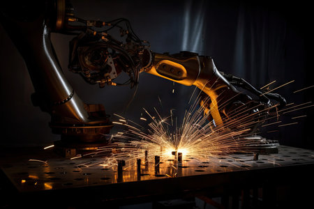 robotic arm welding intricate metal structure, created with generative aiの素材